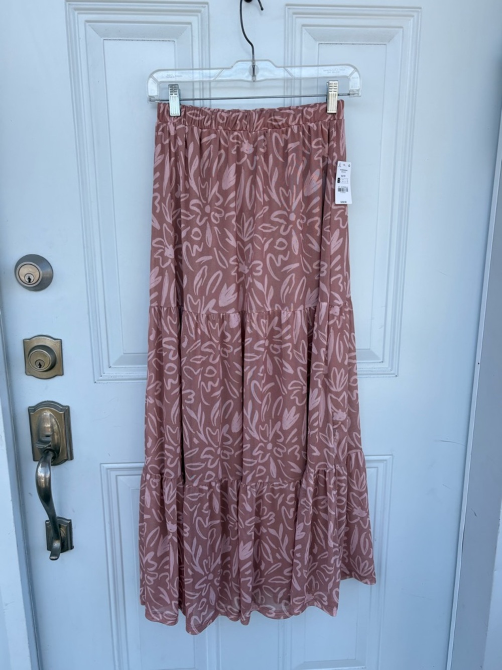 Ardene Floral Tiered Maxi Skirt - Dusty Rose and Blush